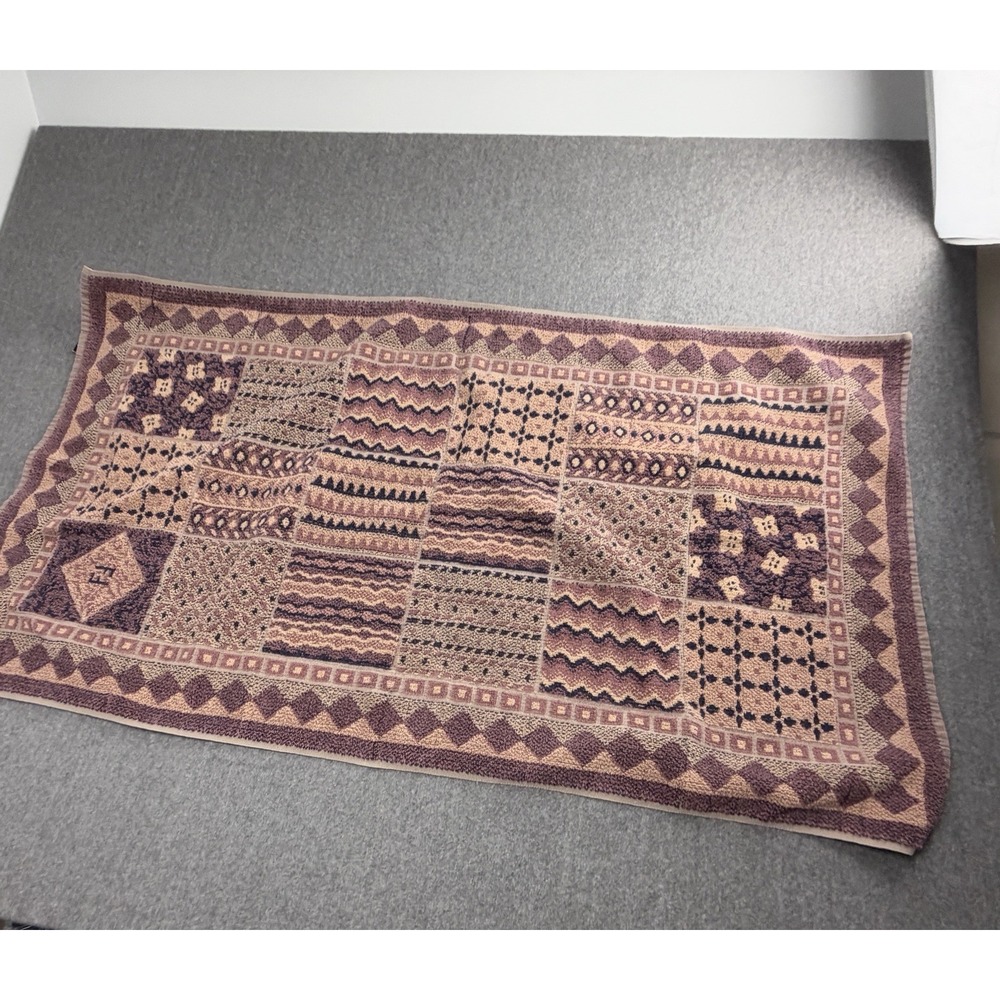 Vintage Fendi Bath Towel Purple Patchwork FF Logo 100% Cotton Made in Italy